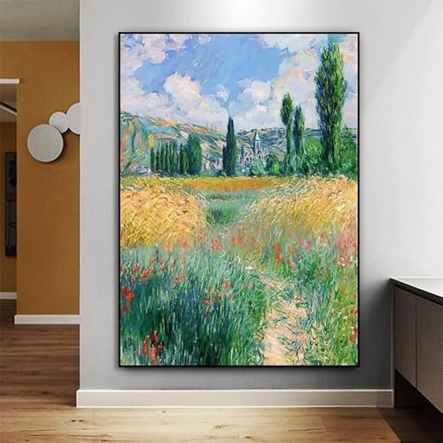 LAJOKING 絵画 モネ ポスター モネ アートボード 大型 油絵 複製画 風景画 インテリア 額入り 風景 玄関 風水 完成品 木枠付き (40x60cm,K)