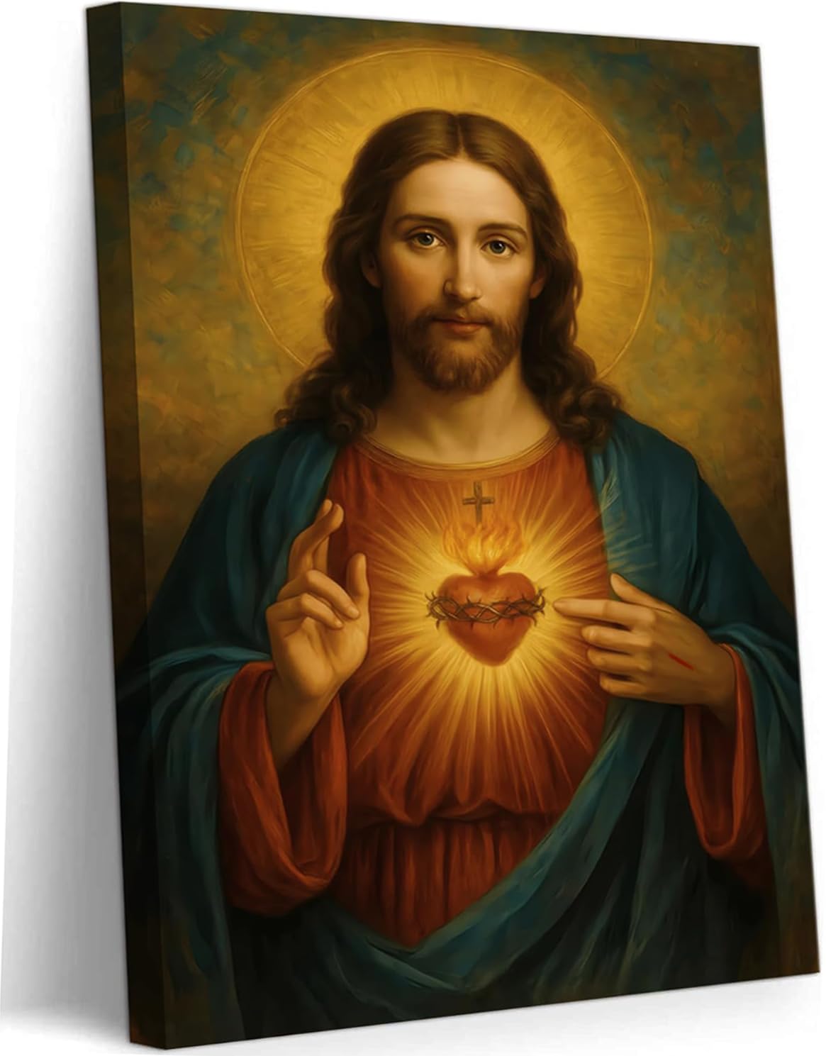 Eysintum Sacred Heart of Jesus Wall Art Christian Canvas Print Religious Home Decor Catholic Picture for Bedroom Living Room Prayer Room Ready to Hang 12x16in