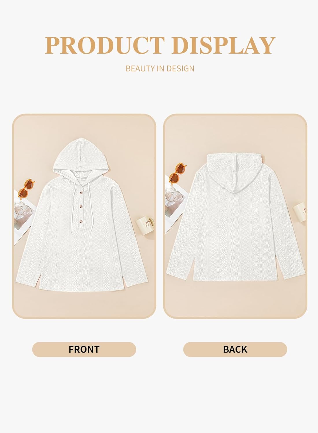 Eytino Womens Plus Size Sweatshirts Long Sleeve V Neck Embroidered Eyelet Drawstring Button Pullover Hooded Tops(1X-5X) - Image 4