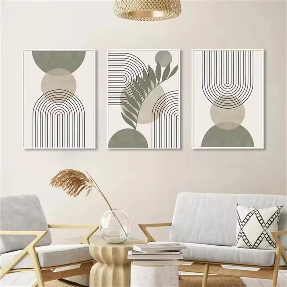 Botanical Posters-Abstract Bohemian Geometric Wall Art Canvas Painting Nordic Sage Green Plant Posters and Prints Living Room Kitchen Office Decoration-60 * 70cm*3PCS (No Frame)