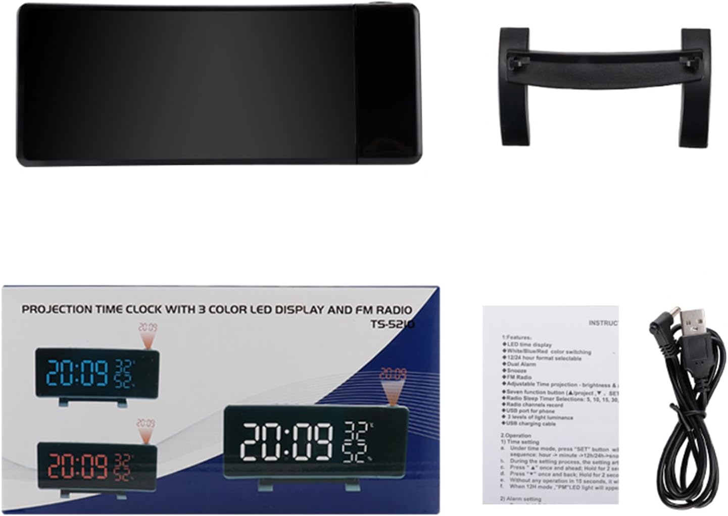 Alarm Clock Digital Alarm Clock with 180 Degree Rotating Projection LED Display Snooze USB Charging Port and 2 Alarms for Bedroom