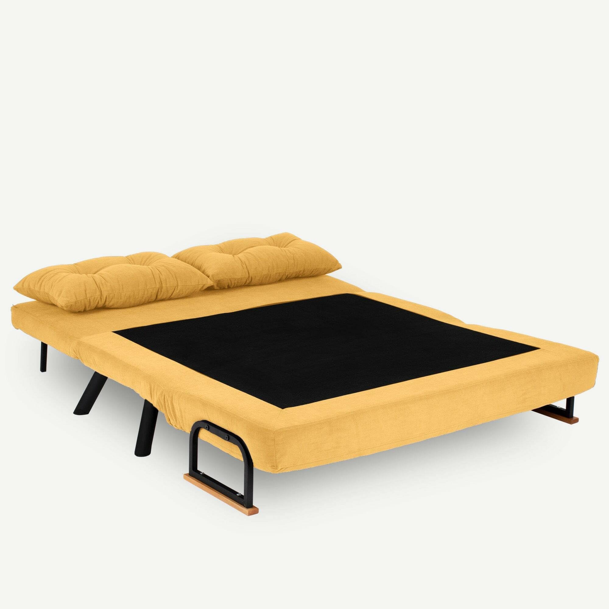 Dmora - Divano Letto 2 posti Merak, Sofà trasformabile, Divanetto per Ospiti, Poltrona Letto, 133x78 h78 cm, Giallo