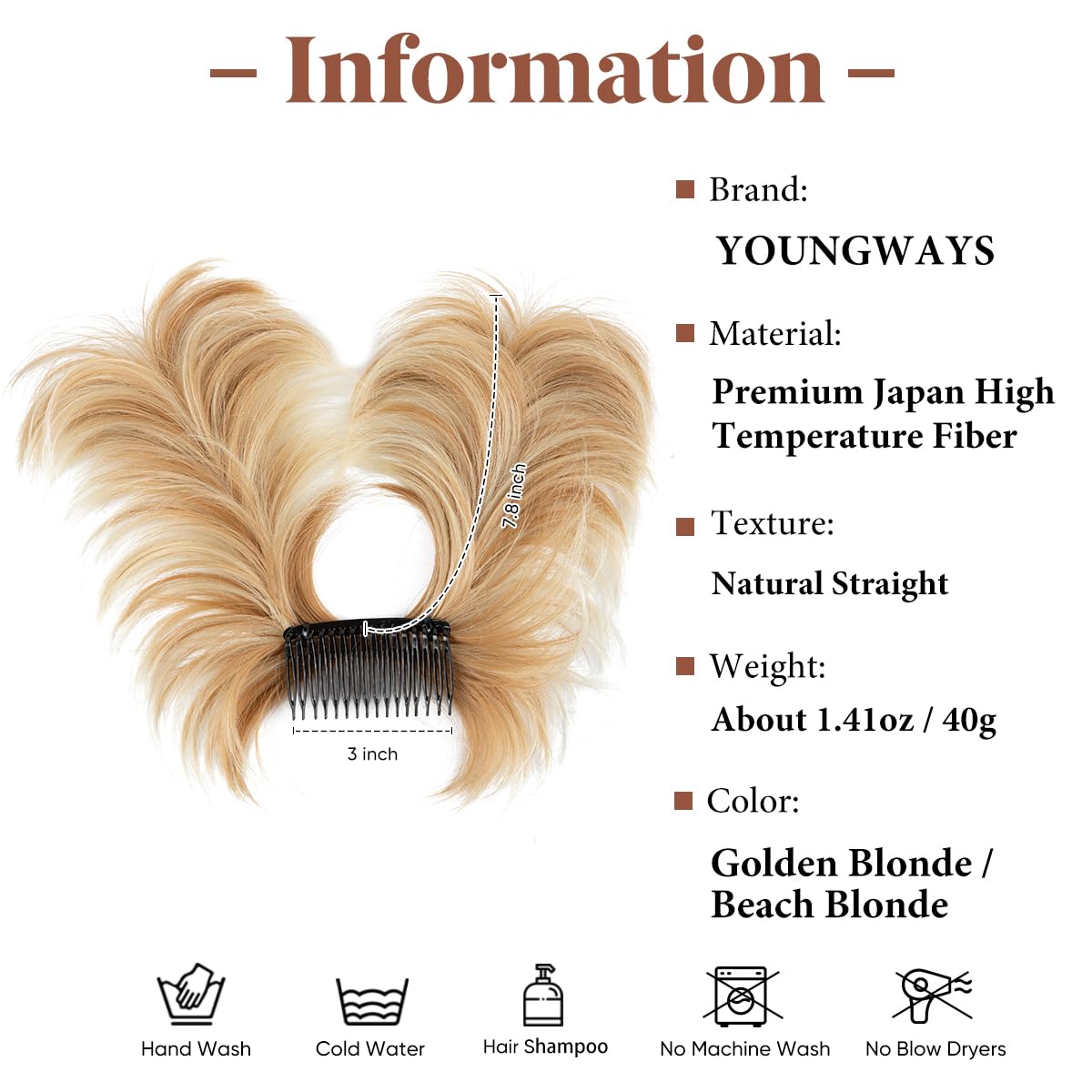 Messy Bun Hair Piece Side Comb Clip in Hair Bun Hairpiece for Women Short Natural Straight Versatile Adjustable Styles Easy Hair pieces (Golden Blonde/Beach Blonde-S)