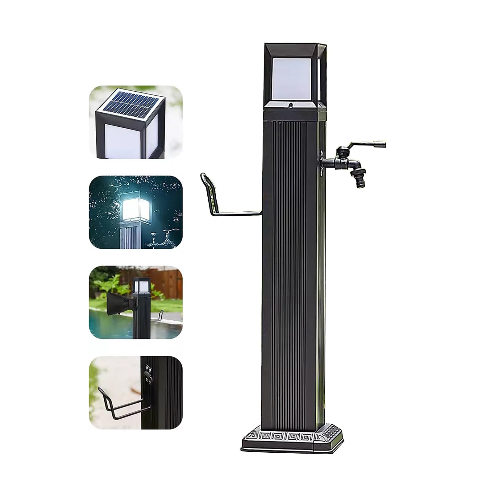 Fontanelle da Giardino con Luce LED Solare, Colonna D'acqua Rubinetti da Esterno Ottone Fontana da Giardino Esterno Metallo (Color : With faucet, Size : 73cm)