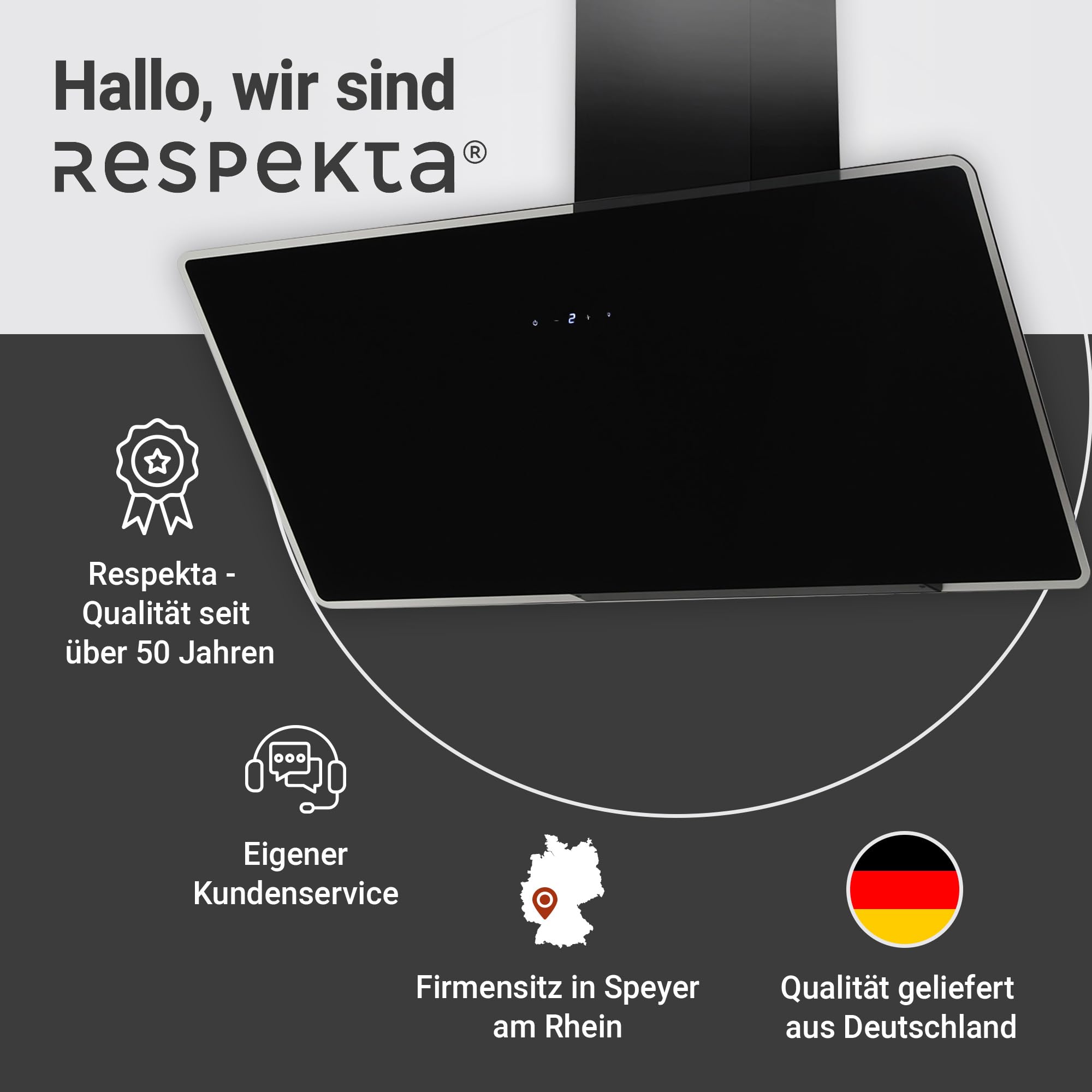 respekta Kopffreie Dunstabzugshaube/Schräghaube 90 cm/Metallgehäuse mit Glasschirm in Schwarz/Abluft - und Umluftfunktion / CH112090S / A++ / 39-61 dB – Bild 6