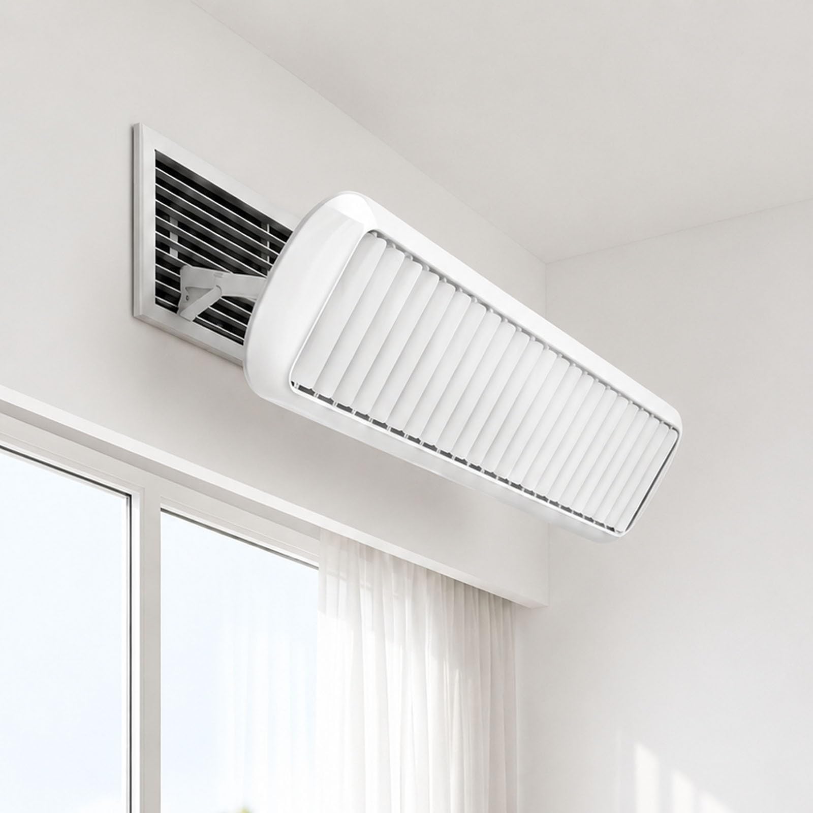 WAMJ AQDY Air Conditioner Deflector for Central AC Vent, Adjustable Blades Airflow Redirector with Hook-On Installation, White AC Vent Deflector for Bedroom, Living Room and Office(47in/120cm)
