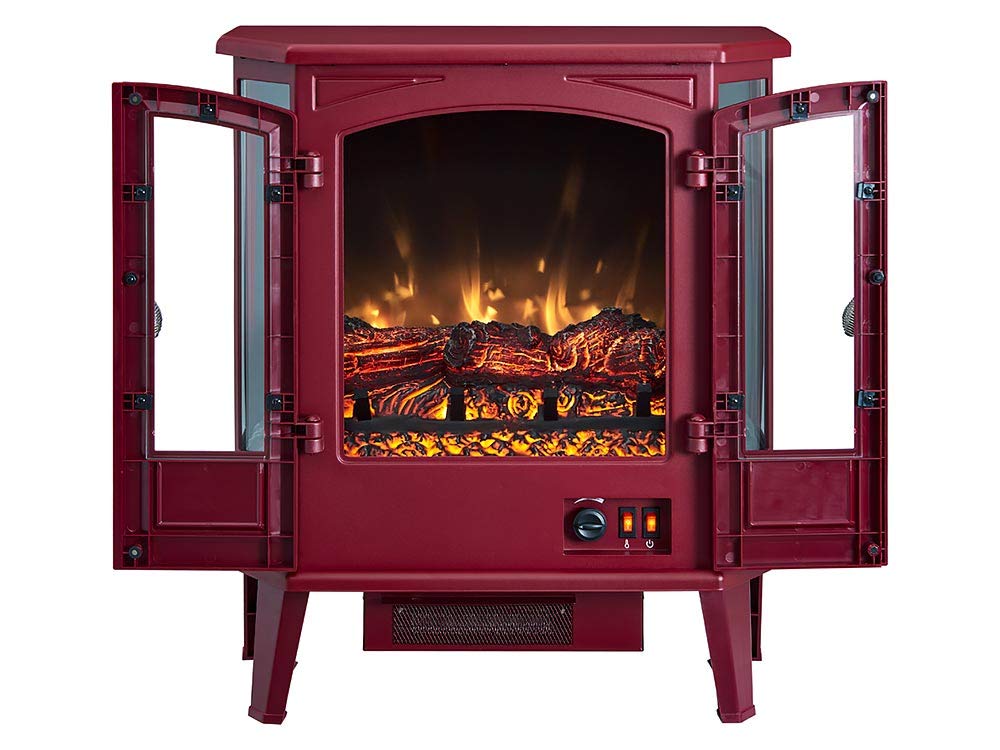 HearthPro 5Sided Freestanding Indoor Infrared Electric Fireplace Stove Red, Realistic Flame