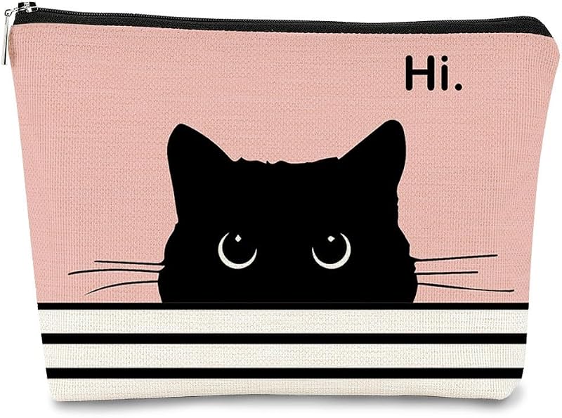 Necessaire de maquiagem BARPERY com estampa de gato preta e rosa, Pacote com 1