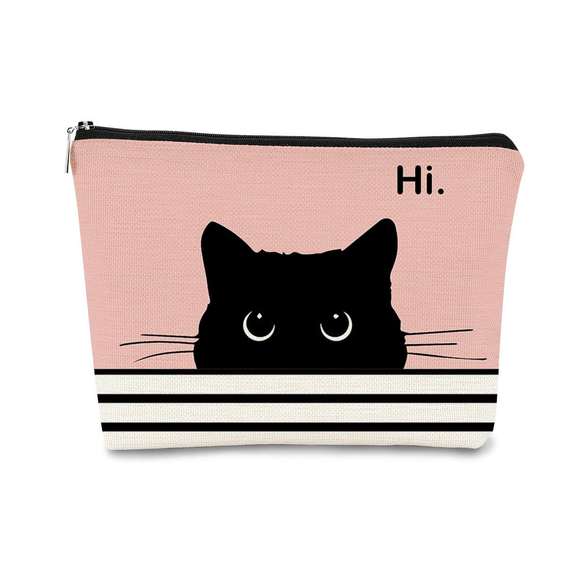BARPERY Cute Cat Makeup Bag - Black & Pink, Small Cosmetic Bag for Women & Girls, Birthday Gift for Cat Lovers & Owners