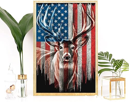 Miniatura 2 de KTHOFCY Kits de pintura de diamantes 5D para adultos y niños, bandera estadounidense, ciervos, bordado completo, punto de cruz, pinturas de