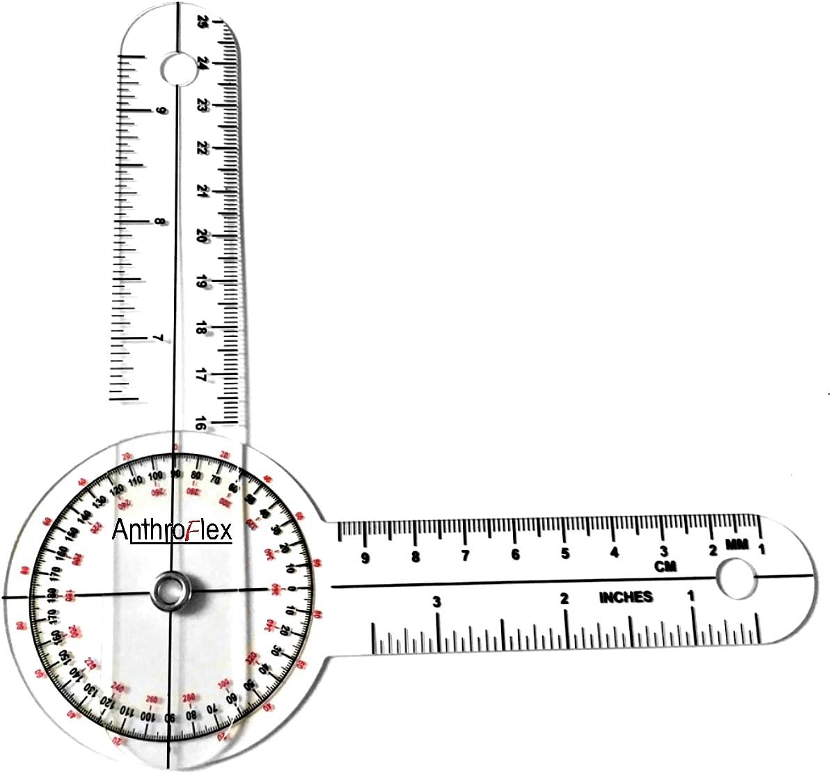 AnthroFlex Goniometer Set of 6 with Bag : 12", 8", 6", 180, Finger, Spinal - To Measure Range of Motion of Joints For Physical Therapy and Occupational Therapy - CM and Inches, Made of Durable Plastic