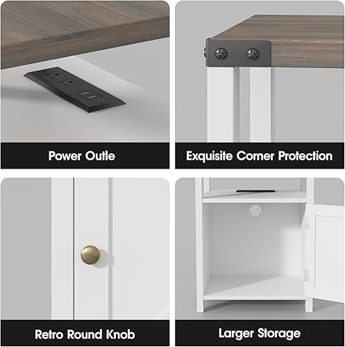 Miniatura 8 de Fameill Nightstands Set of 2, Night Stand with Charging Station, Bed Side Table with Storage Cabinet, Farmhouse End Table for Living Room with USB