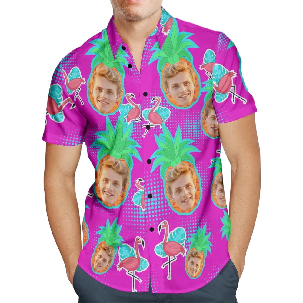 Smile lab Personalised Hawaiian Shirts with Face for Men Funny Customised Pet Dog Cat Photo Tropical Floral Hawaiian Shirts Short Sleeve