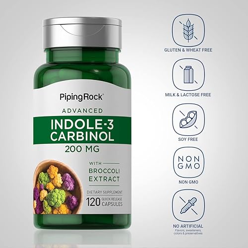 Miniatura 3 de Piping Rock Indole 3 Carbinol | 200mg | 120 Cápsulas | I3C con extracto de brócoli | Suplemento sin OMG, sin gluten