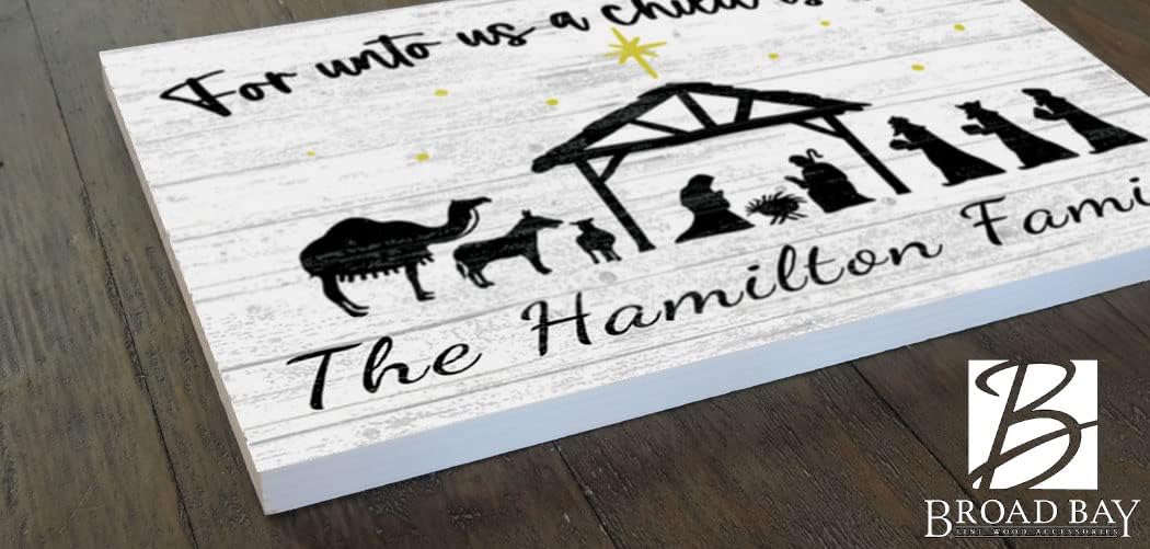 Personalized Nativity Scene Christmas Sign Custom Wooden For Unto Us A Child Is Born Farmhouse Style Decoration 16.5in x 10.5in x .75in