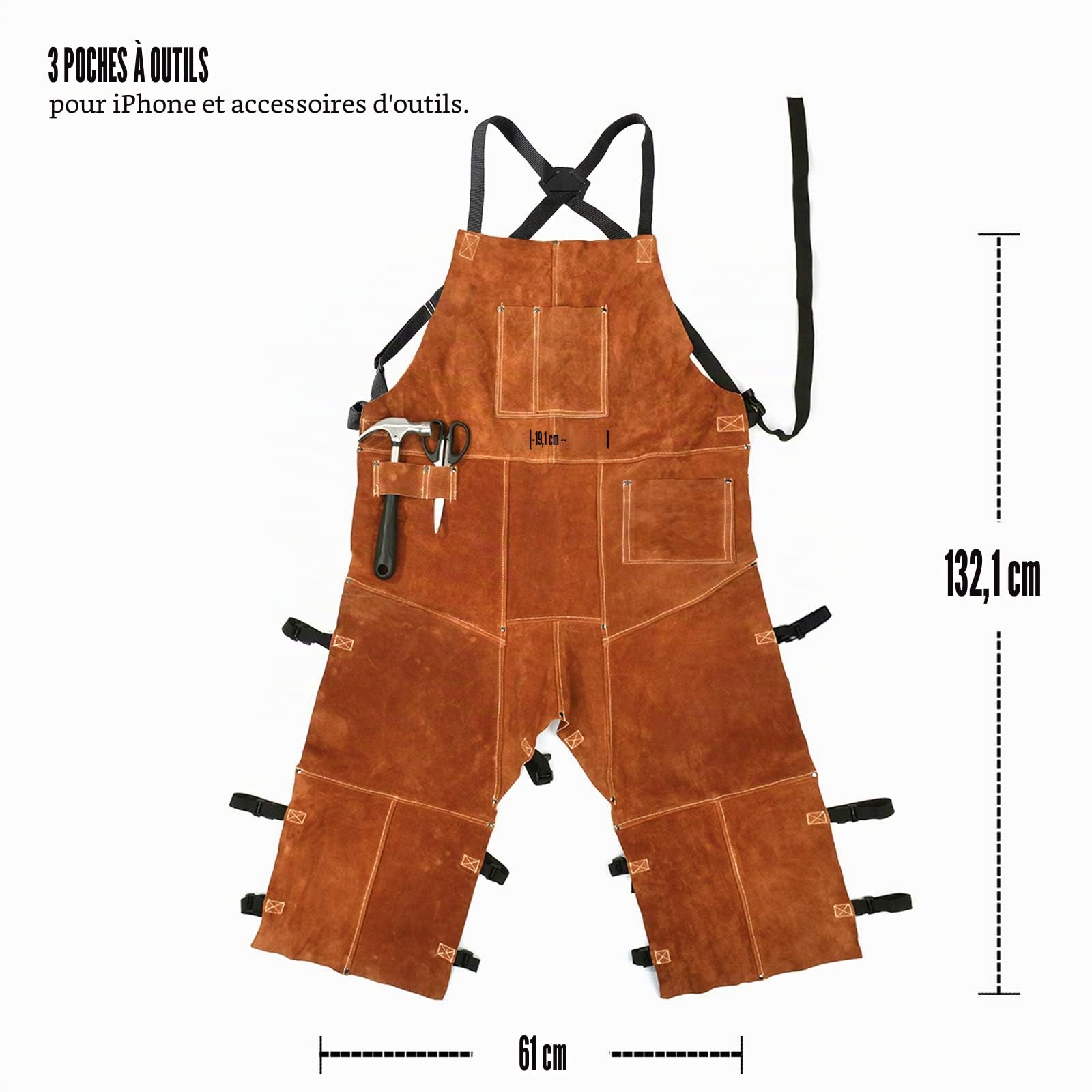 QeeLink Tablier de Soudure en Cuir pour Homme Professionnel, Tablier de Travail Résistant à la Chaleur, Tablier Cuir de vache très résistant, Parfait pour Forgeron, Bricolage, Soudeur, Menuisier