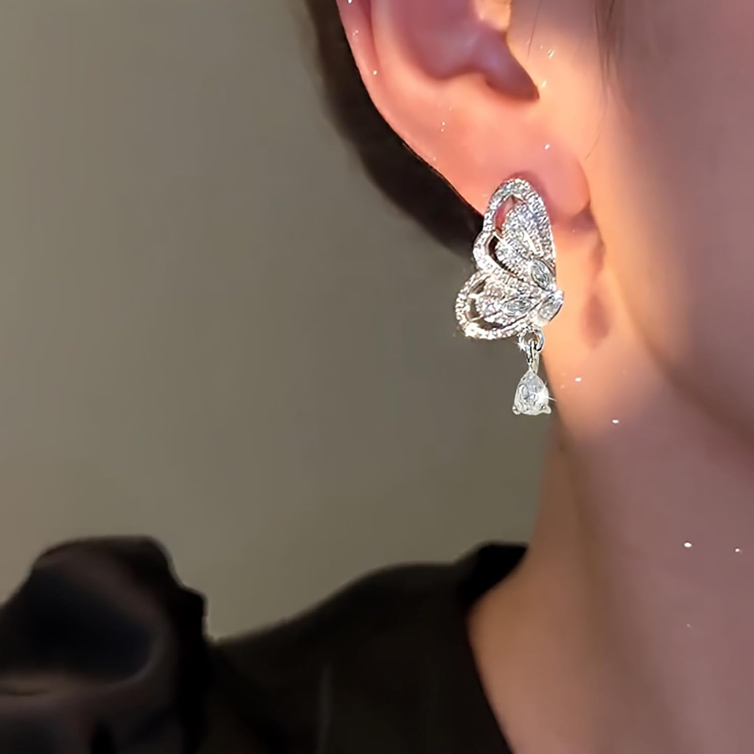 W WEILIRIAN Bohemian Crystal Butterfly Earrings Cz Butterfly Stud Earrings Teardrop Rhinestone Dangle Earrings Butterfly Shape Earrings Jewelry for Women - Image 7