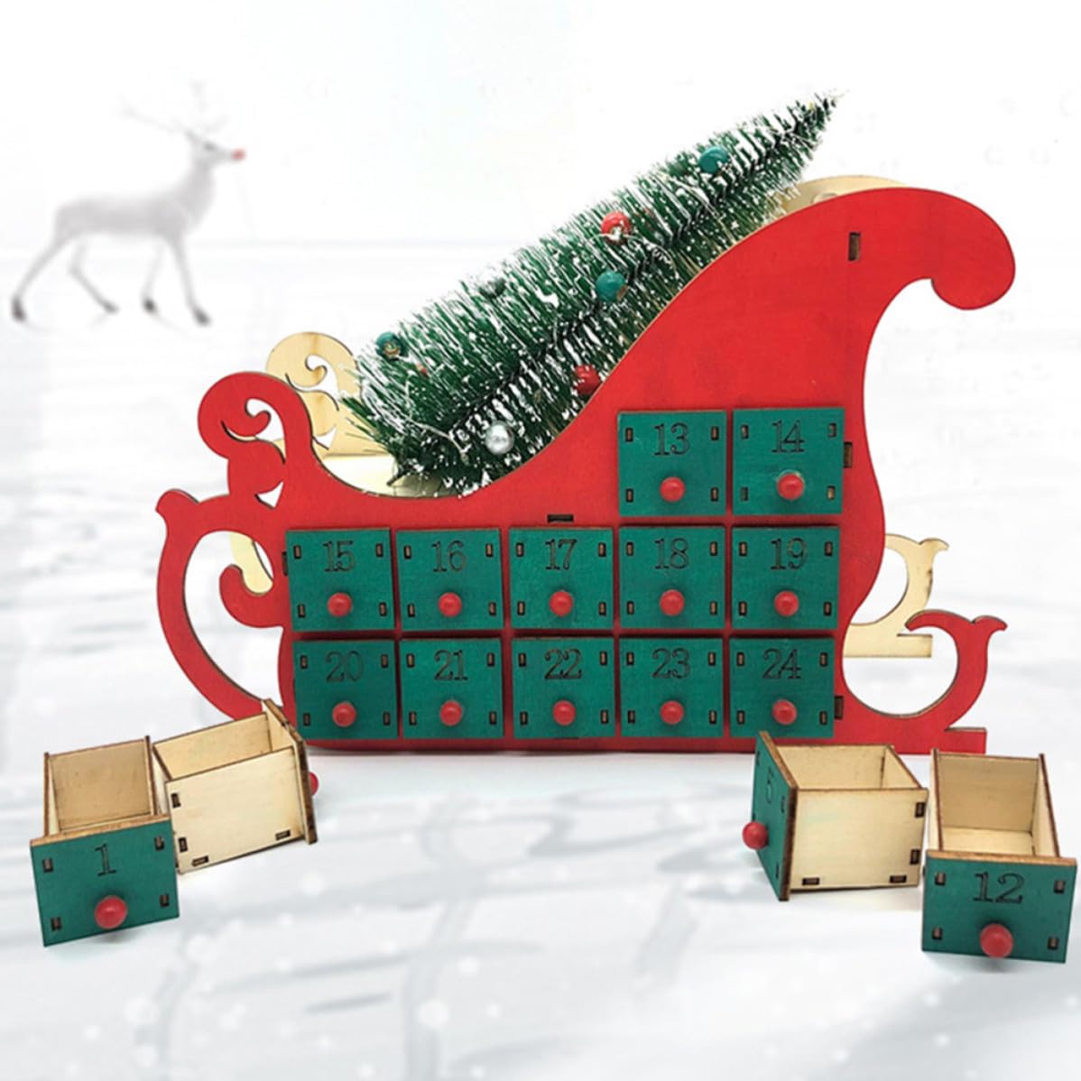 Toyvian 2 Piezas Calendario de Adviento de Madera Reutilizable 24 Días