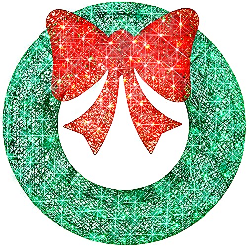 Best Choice Products 48in Pre-Lit Outdoor Christmas Wreath Decoration, LED Metal Holiday Decor for Home w/ 140 Lights, Bow - Green/Red