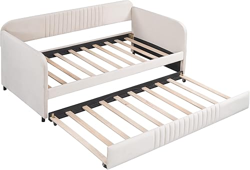 Miniatura 6 de Harper & Bright Designs Sofá cama doble tapizado con nido, sofá cama de terciopelo con marco de madera con rejilla, no necesita somier, fácil