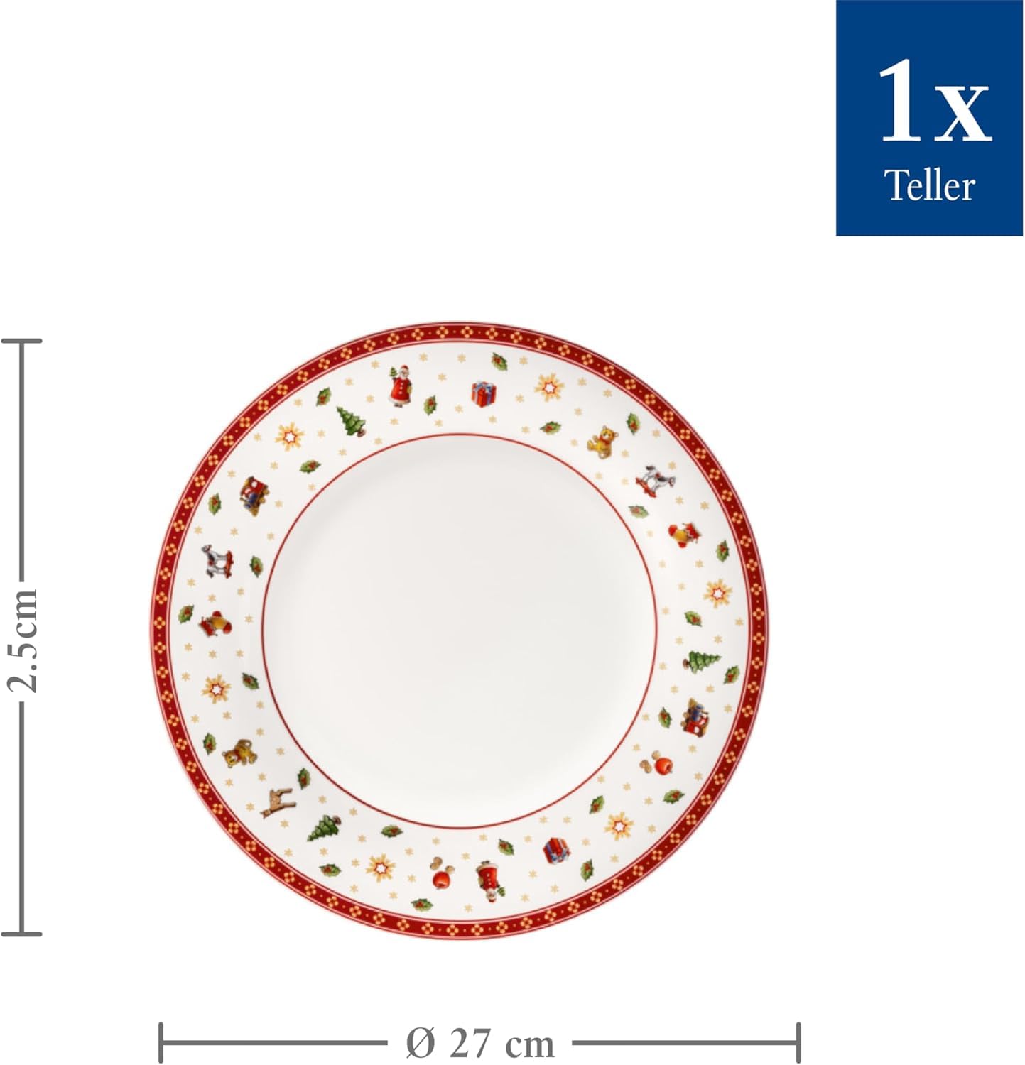 Villeroy & Boch – Toy's Delight Plato llano, vajilla navideña premium, motivo juguetón, ideal para combinar y regalar, apto para lavavajillas (Paquete de 2)