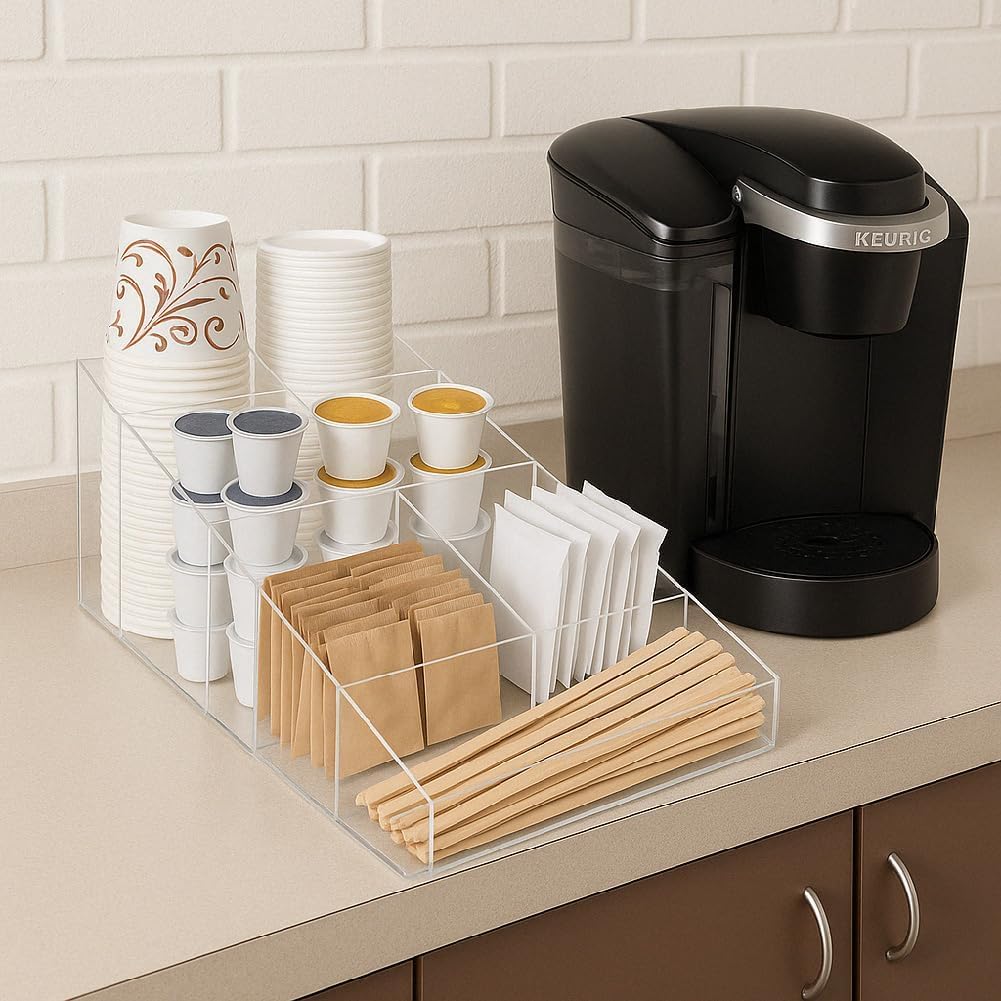 OGFC 222551 Acrylic Pantry organizer/Breakroom Kitchen Coffee Station Organizer/for Cups/Lids/Sugar/Tea/Stirrers 1