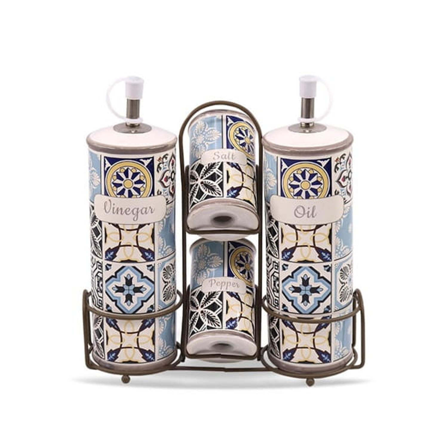 Set di spezie in ceramica Maestro Holiday in Porto MR-20005-04S | 4 contenitori + supporto metallico | design elegante | ceramica di qualità | idea regalo per cucina e tavolo