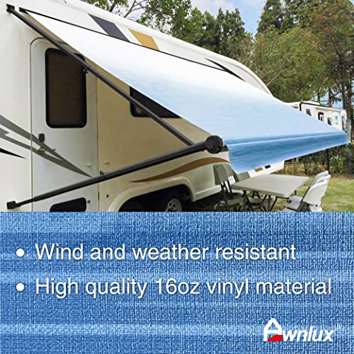 Awnlux Black Manual Modular Retractable Rv Awning Full Set Assemblies For Rv, 5Th Wheel, Travel Trailers, Toy Haulers, And Motorhome - Rv Trailer Awning For Home Or Camper - 16X8 Ft - Ocean Blue #TOP2