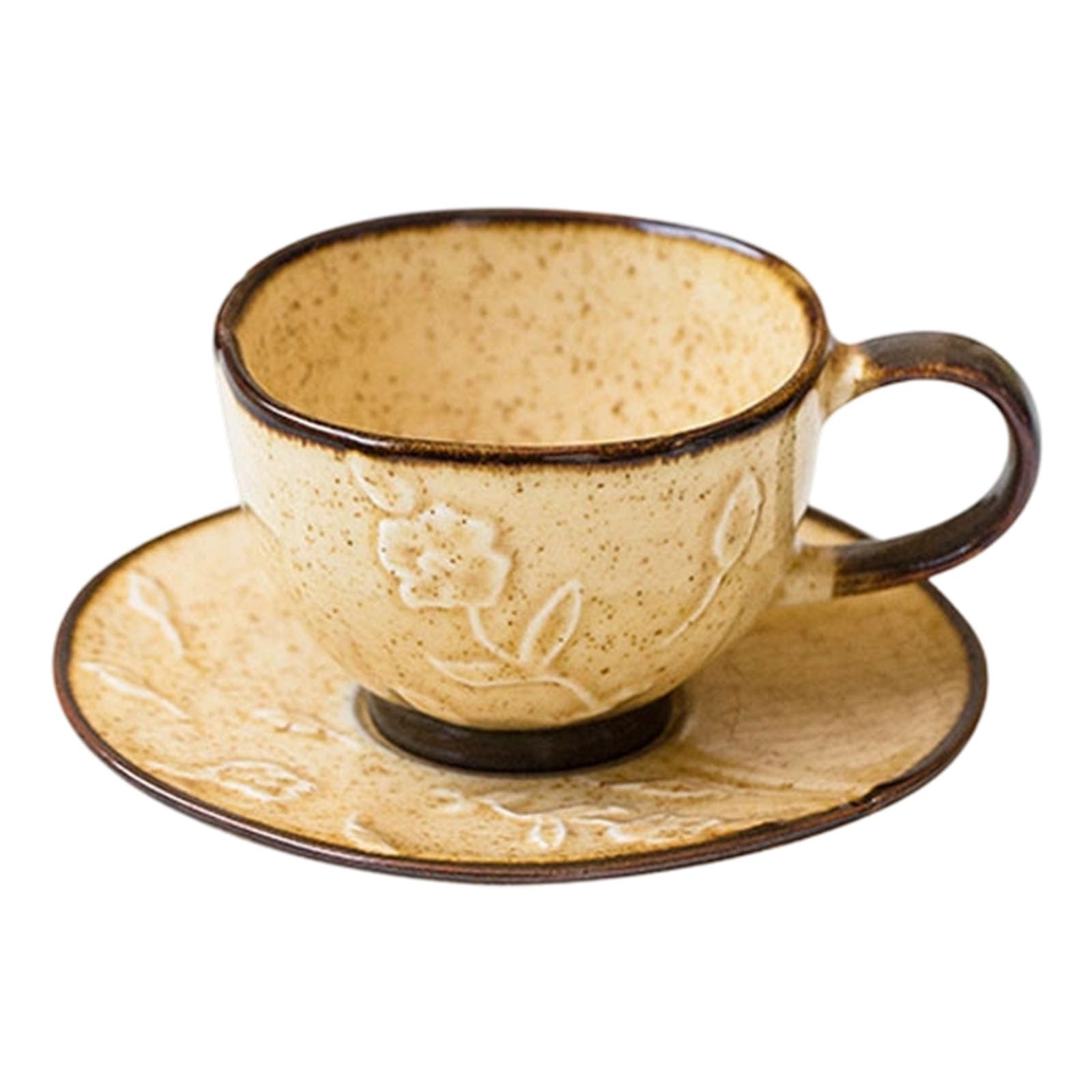 our fave Ceramic Coffee Cup and Saucer Set 180Ml Embossing Flower Espressos Mug with Plate Small Drinkware for Home, Kitchens Dishwasher Safe