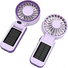 Solar Mini Fan Portable Handheld Foldable mini fan, Dual-sided solar panels,built in7000mah battery Purple