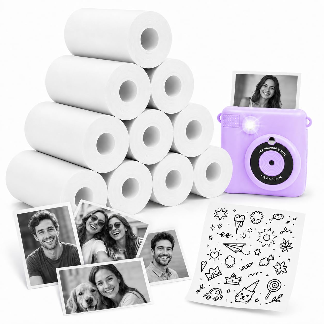 JADUFHU Instant Print Camera Thermal Paper, 10 Rolls 57x25mm
