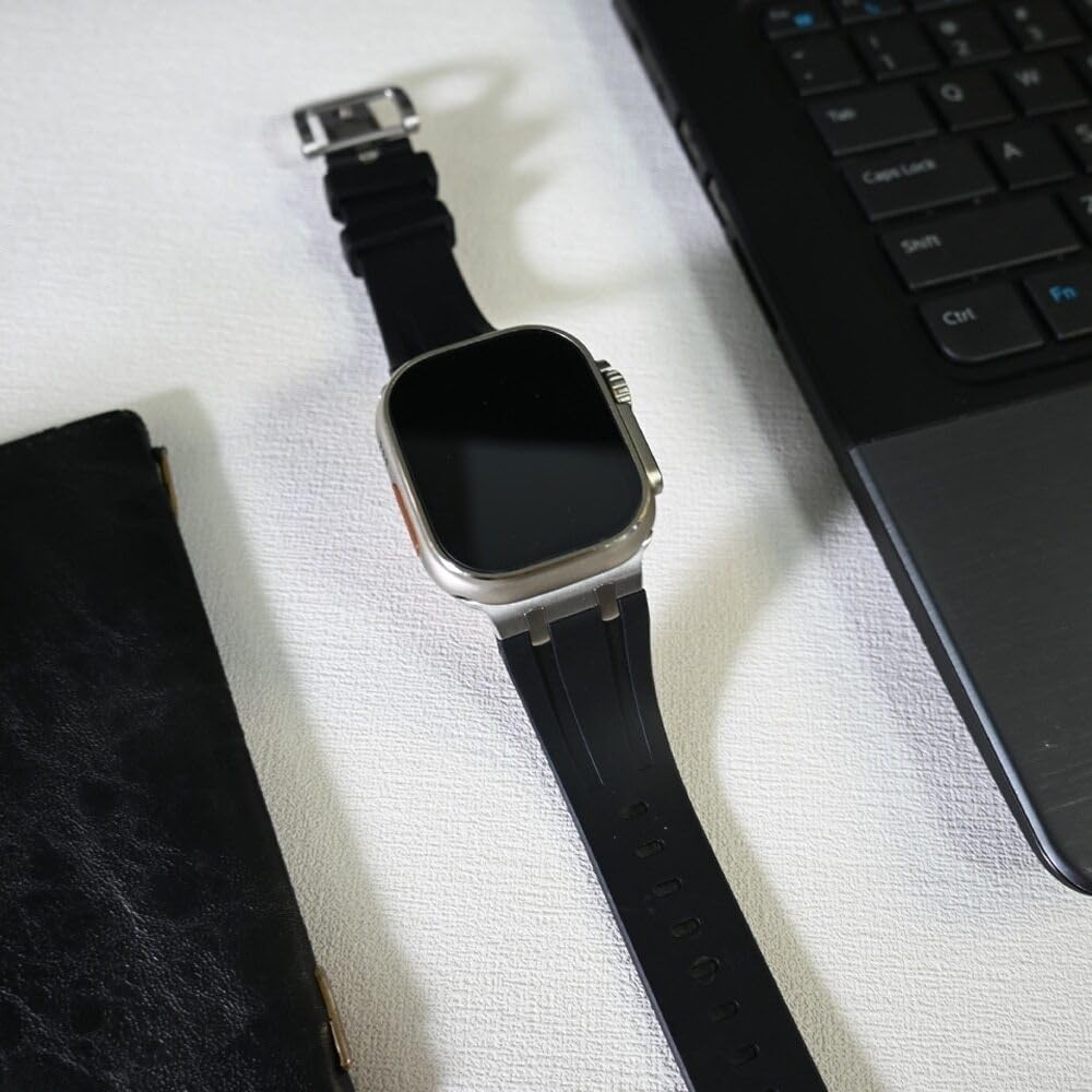 VELORE FluoroRubber zapasowy pasek do zegarka Mod Kit, do Apple Watch 45 mm 44 mm Ultra 49 mm Paski damskie, Ap męskie gumowe paski do zegarków ze stali nierdzewnej zapięcie motylkowe do 41 mm 40 mm