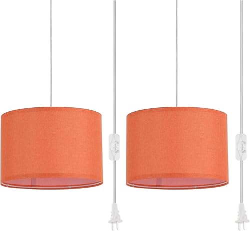 Miniatura 16 de Paquete de 2 lámparas colgantes enchufables, luz colgante con cable transparente de 15 pies, interruptor de encendido/apagado, pantalla de lámpara