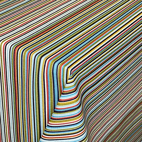 KEVKUS Mantel Jacquard recubierto de algodón COROT rayas coloridas rectangular redondo ovalado (borde: ribete de algodón, 140 x 240 cm cuadrado) Cover