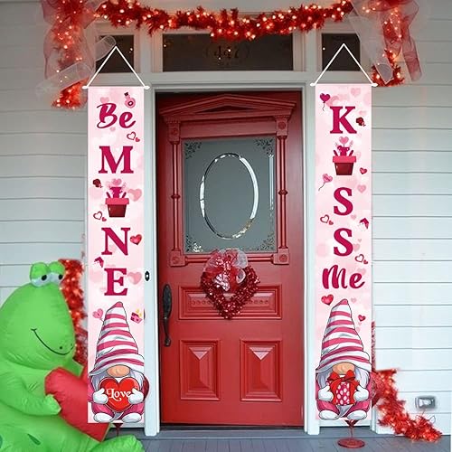 Miniatura 5 de Cartel de feliz día de San Valentín letras Kiss ME Be Mine para el día de San Valentín cartel de porche con patrón de caja de regalo de corazón de