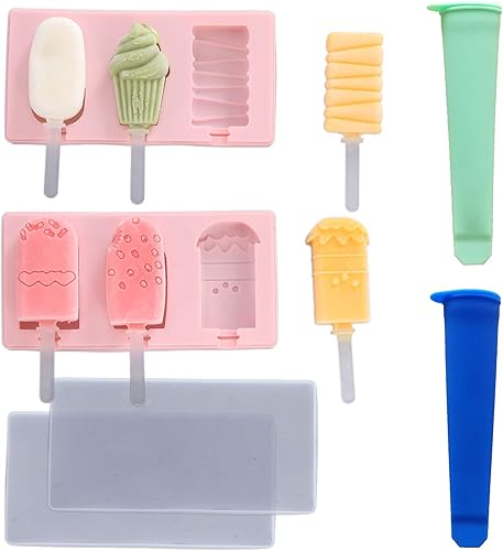 Moldes de silicona para paletas para niños, 2 moldes de helado + 2 bolsas de paletas de hielo, sin PBA, fáciles de limpiar, paletas para pastel,