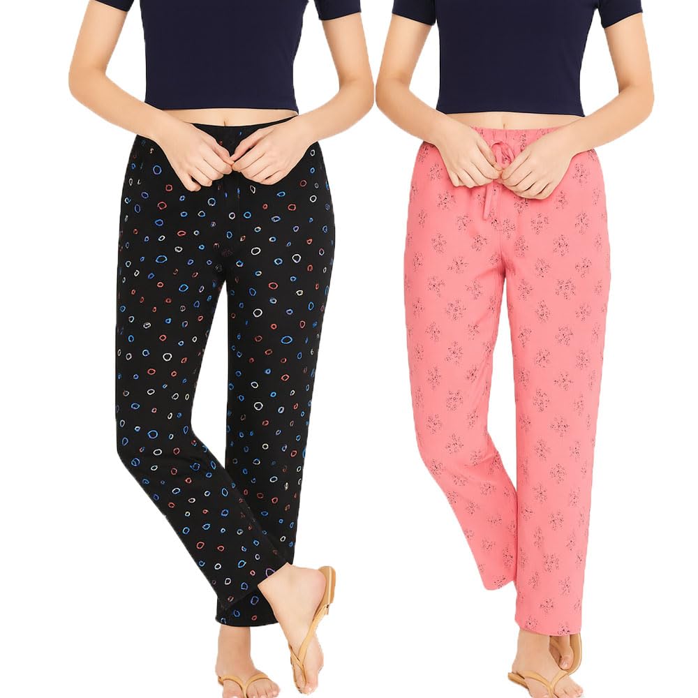 brand flex Womens Regular Fit Cotton Night Wear Pyjama Pant For Girls 2Pack (Black, Pink)-picture-37
