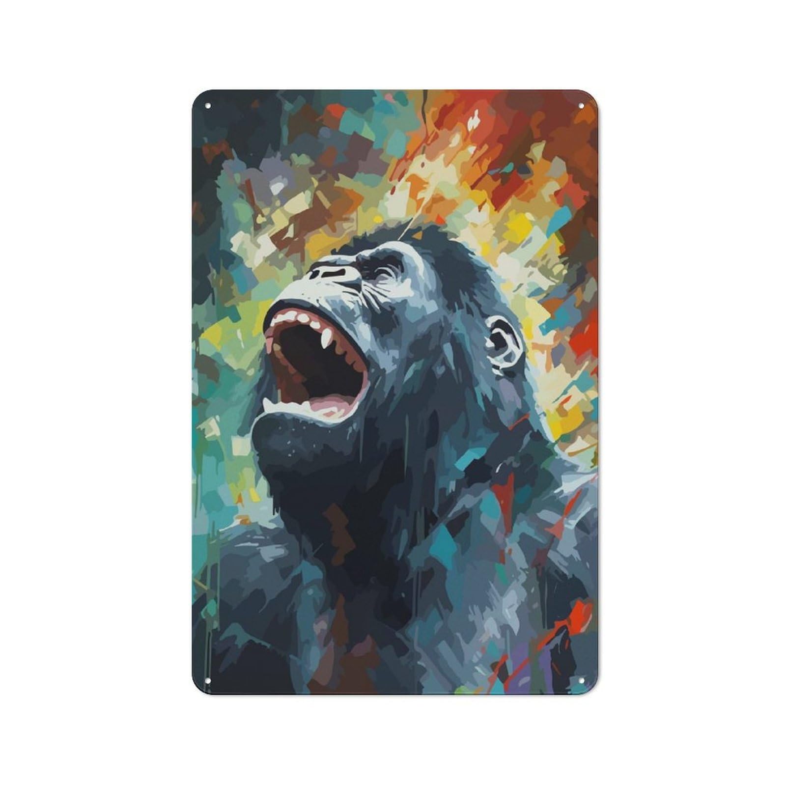 Junmoney Growling Gorilla Abstract Rustic Tin Wall Plaque 30X20cm For Kitchen Or Home Bar, A Winter Wall Decor Update For Kitchen Decor Lovers