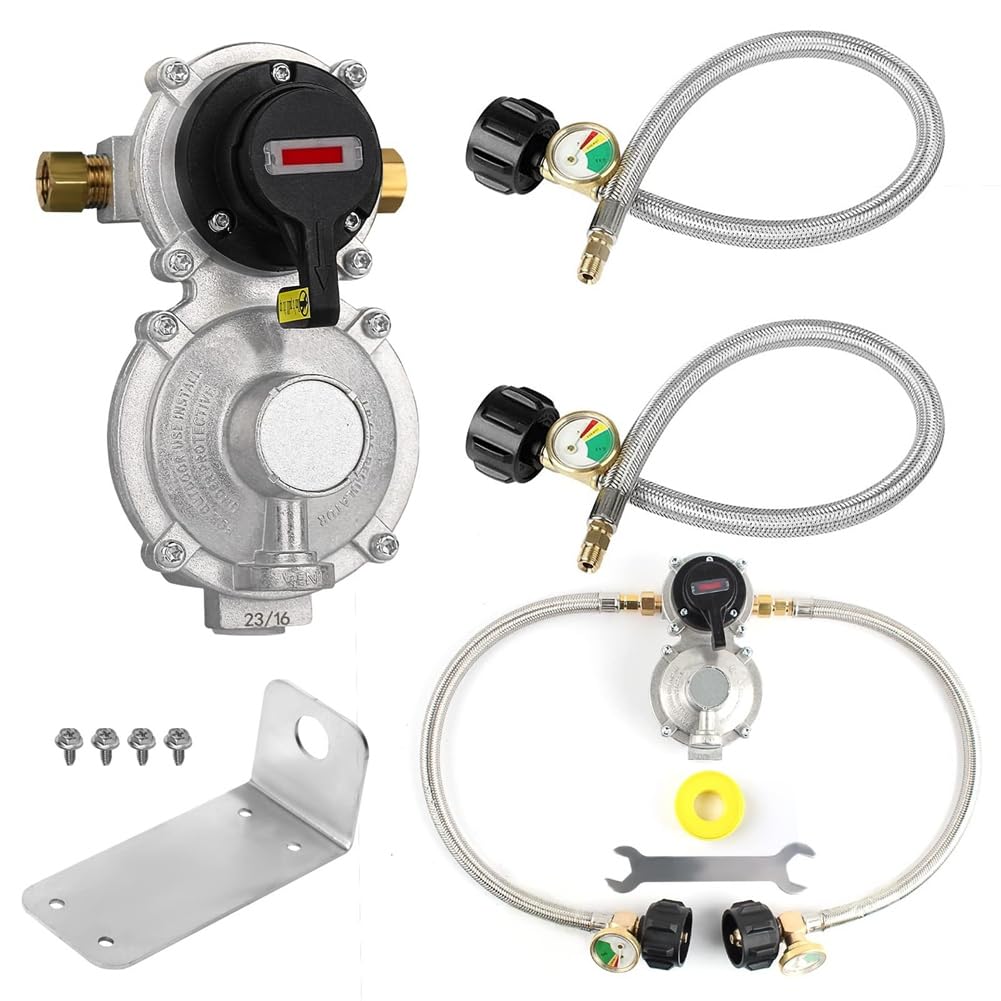 Régulateur de Propane RV avec Tuyau, Régulateur de Gaz Propane LP à Changement Automatique Robuste à 2 Réservoirs avec Jauge