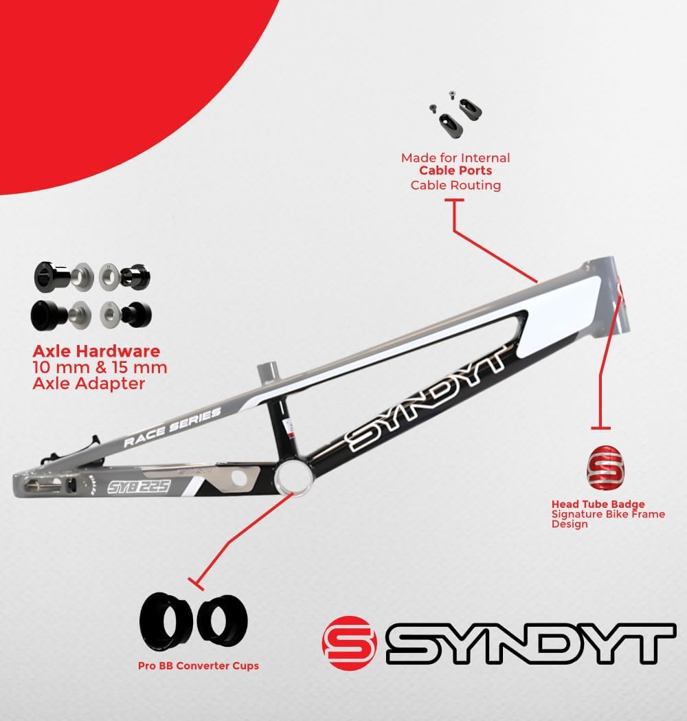 225 Pro 4XL BMX Racing Bike Frame – 22.5” Top Tube, 6061-T6 Aluminum (4.19 lbs), Tapered 42/52 Head Tube, B52 Tech BB, 10/15/20mm Hubs, 140mm Disc Brake, Chain Tensioners – Bicycle Frame