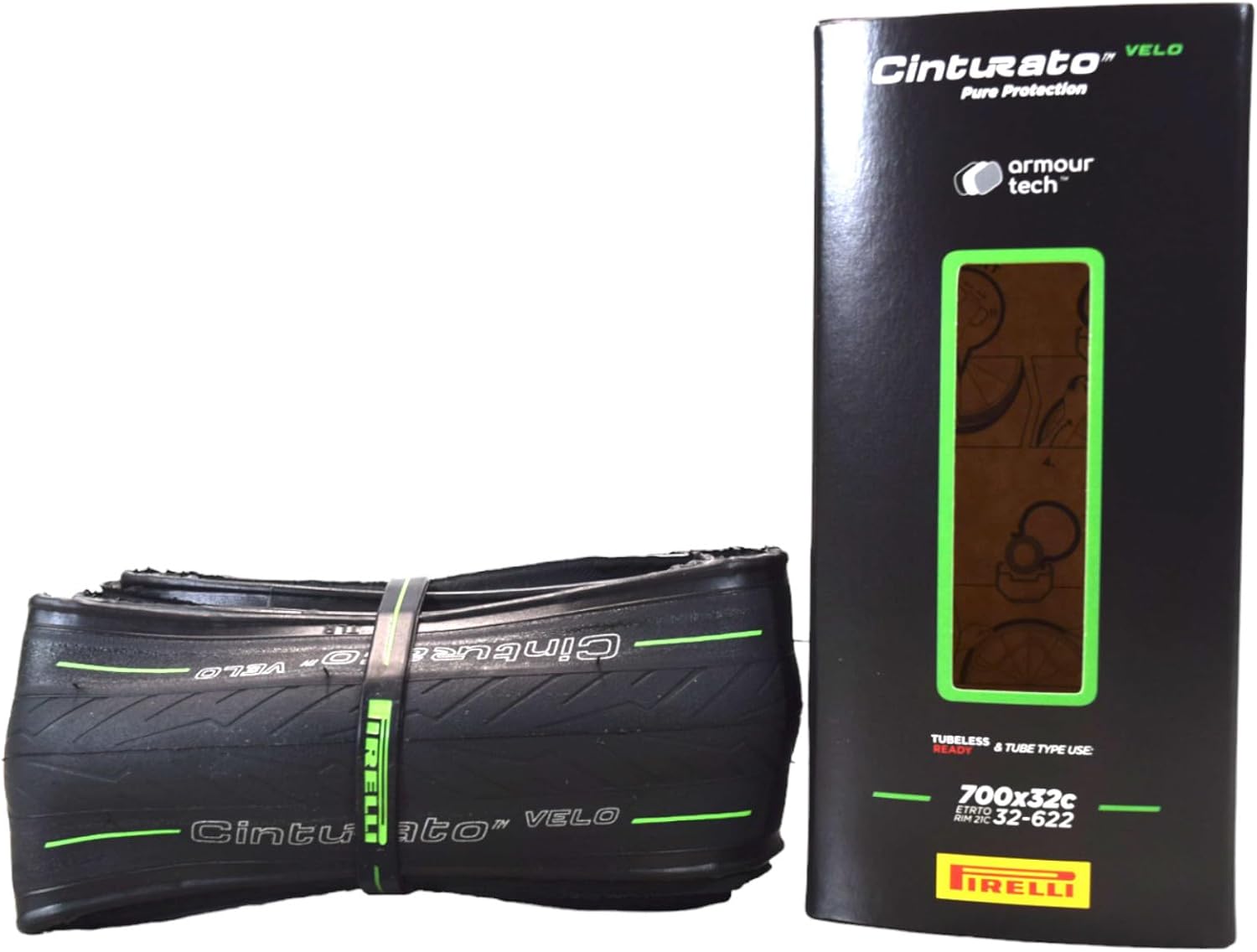 Pirelli Cinturato Velo Road Bike Tire (Long Rides), Clincher Tubeless Ready, Confident Handle Vari Terrains & Worst Conditions, X-Puncture Protect,(1) Tire, Black or Classic Tan Sidewall / Vari Sizes
