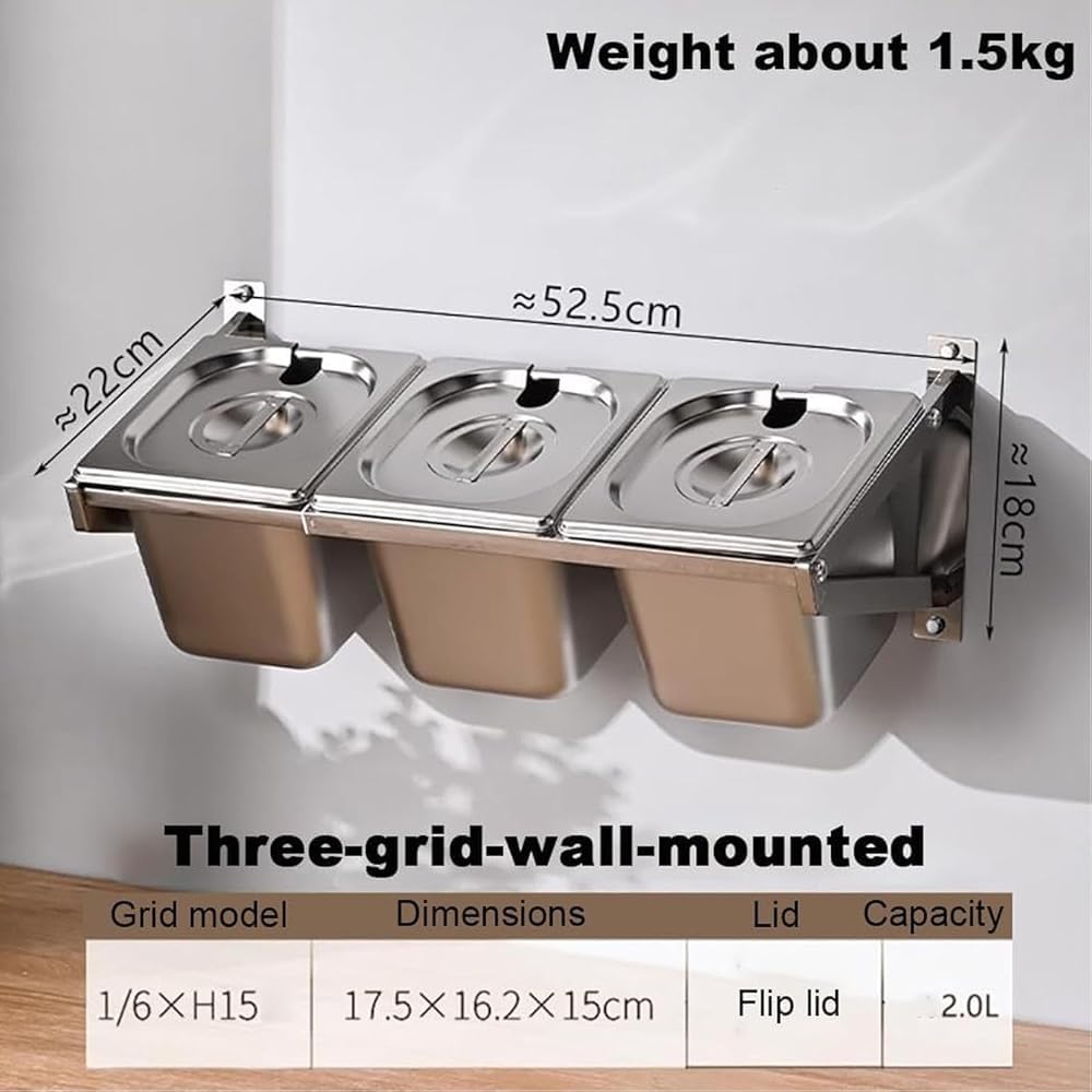 Set portaspezie da parete in acciaio inox con coperchio, contenitori da cucina per la preparazione di alimenti, buffet e pizza (3 griglie)