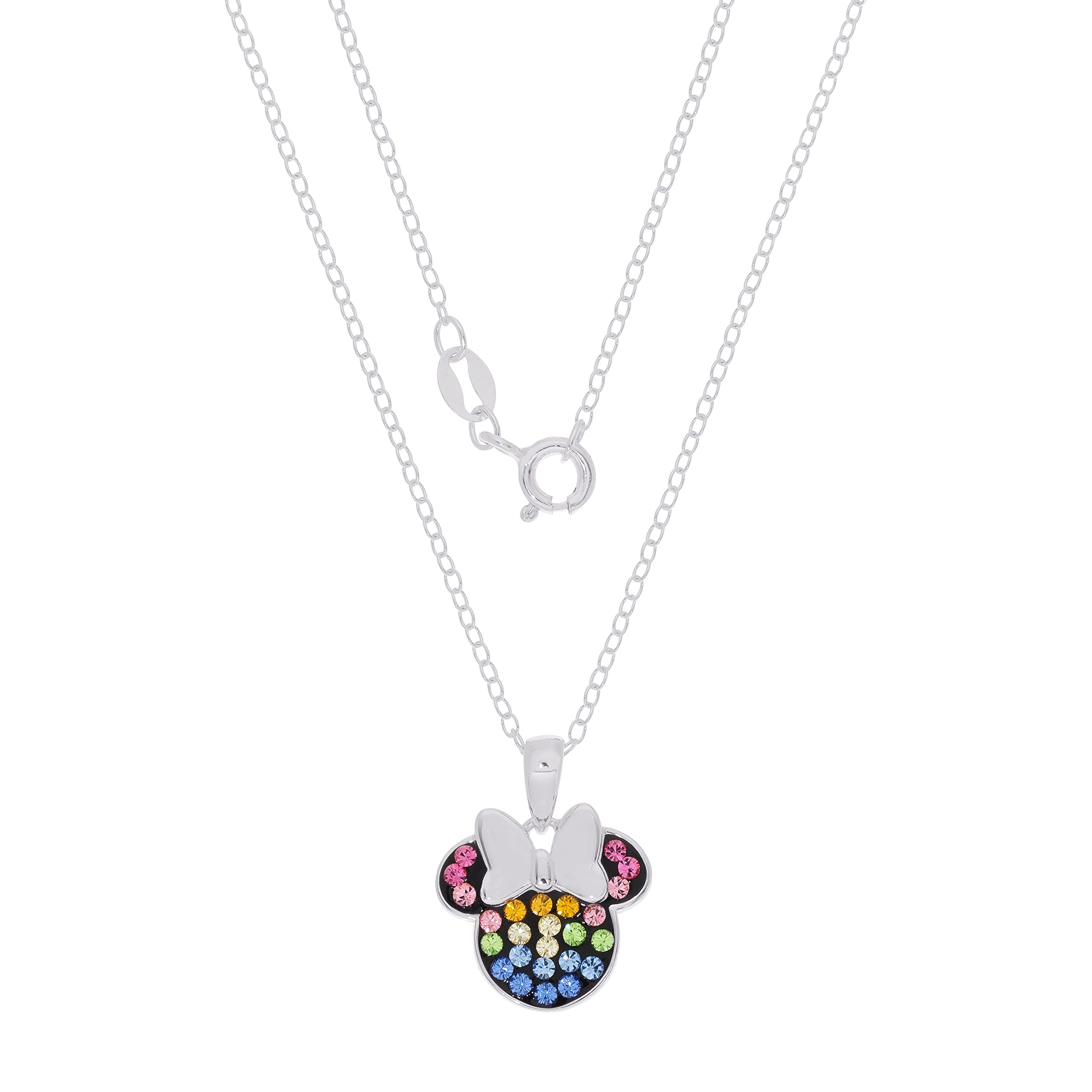 Collar de Minnie Disney de Plata con Circonitas para Niña, color Arcoíris, 45 cm