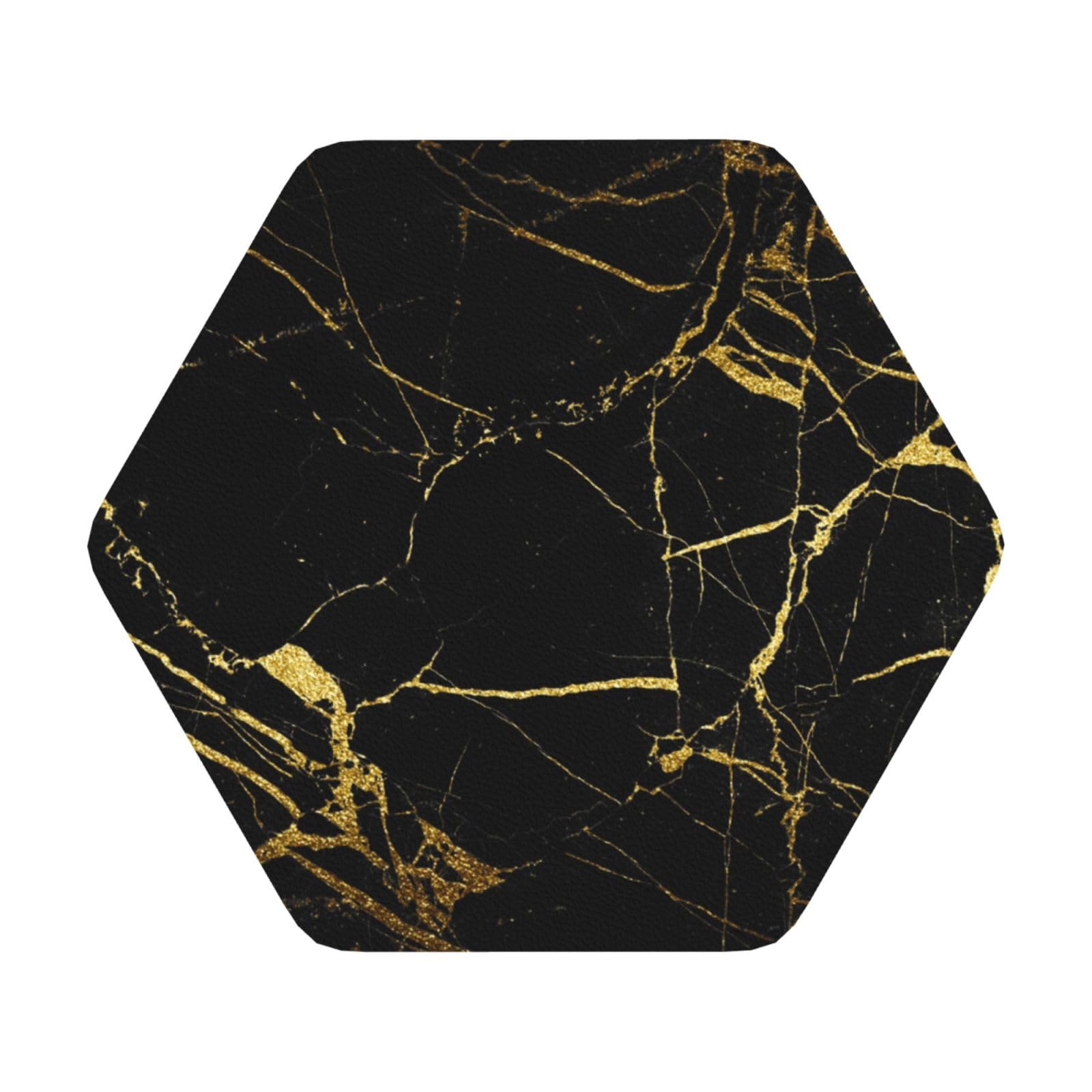black and gold background PU Leather Coasters Set of 6 Hexagon Drink Coasters