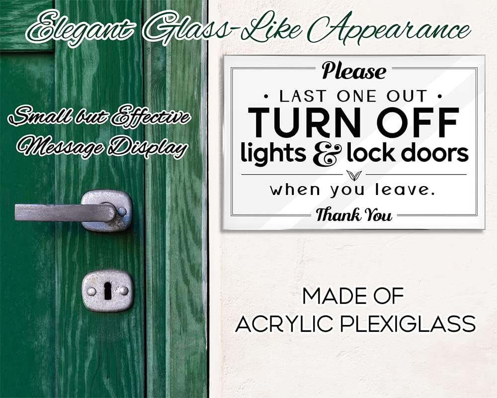 Essentials for Hosts – "Please Last One Out, Turn Off Lights & Lock Doors When You Leave" – 5-Pack 4"x6" Acrylic Sign w/Mounting Tape – Rental Home Necessities – Reminder to Close & Secure Your Home