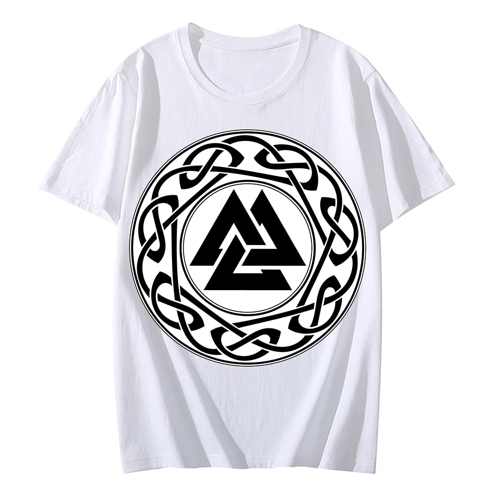 T-Shirt Viking Homme XL Coton Respirant Blanc Évite la Chaleur Motif Odin