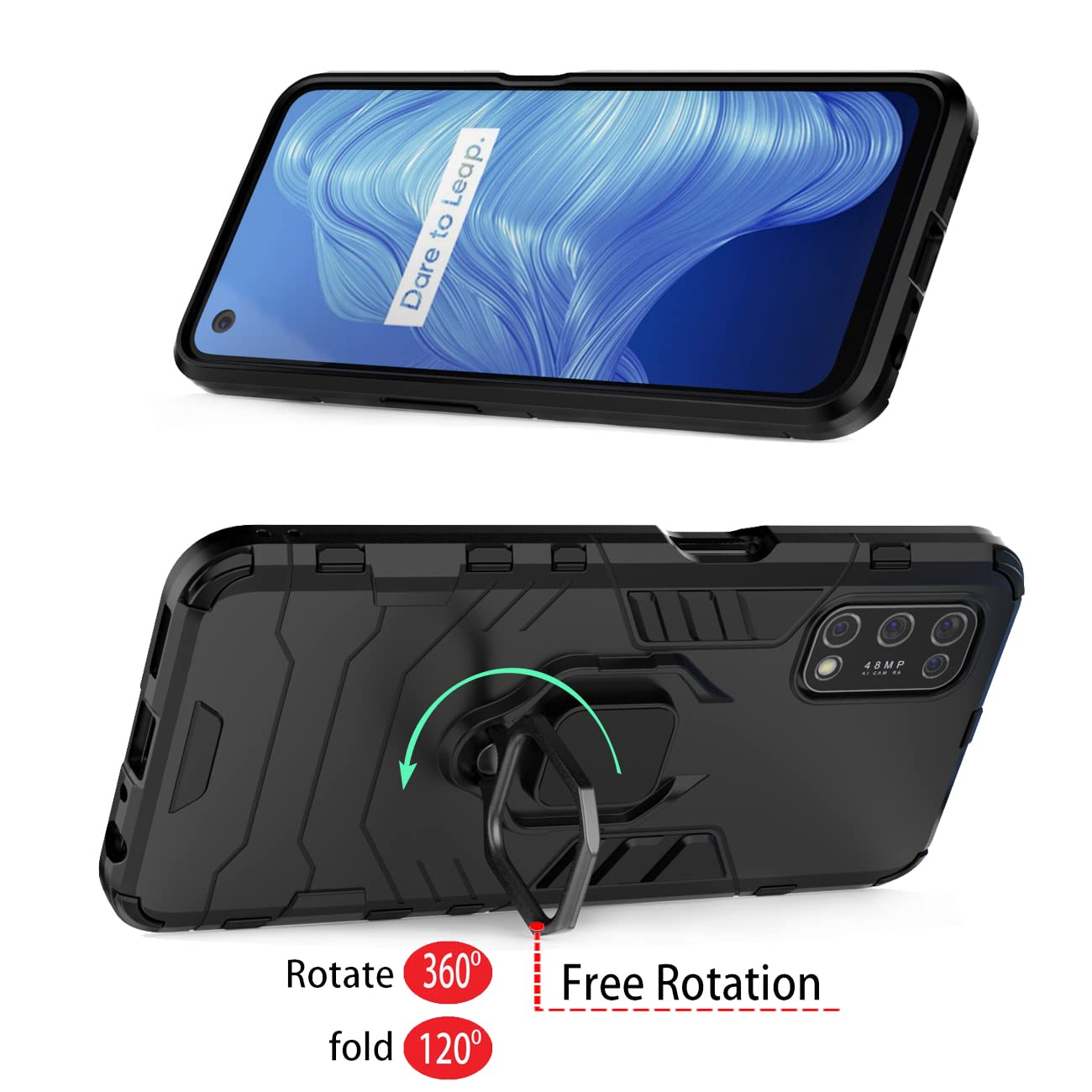 Coque Anti-choc Avec Bague Anneau Pour Realme C25Y/C21Y - Noire, Marque NOVAGO, Silicone/rubber, Neuf
