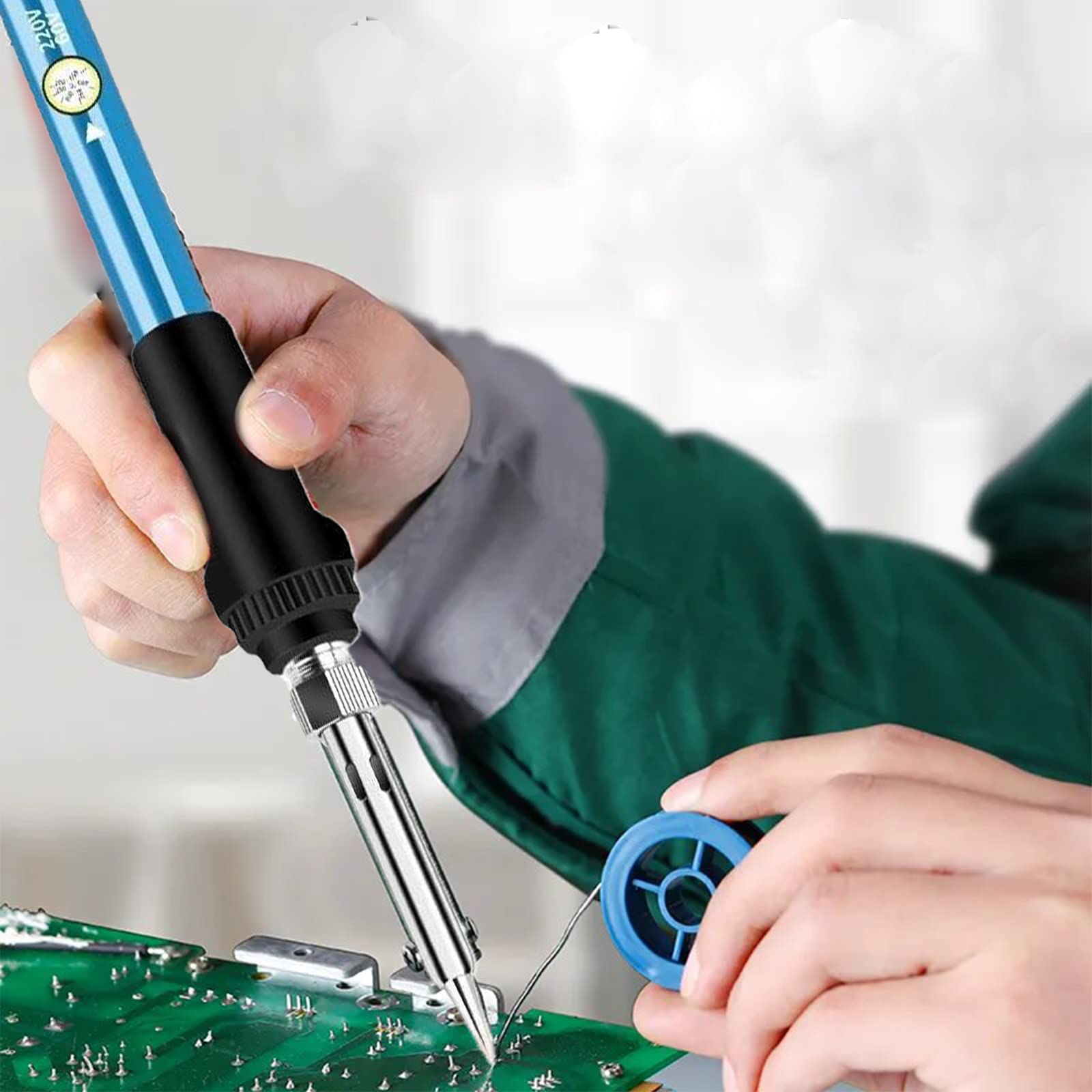 Juego de soldadores de 60 W con estaño, temperatura ajustable, interruptor de encendido/apagado, kit hierro 220 V 5 puntas, bomba desoldadora, soporte de soldadura, reparación de bricolaje