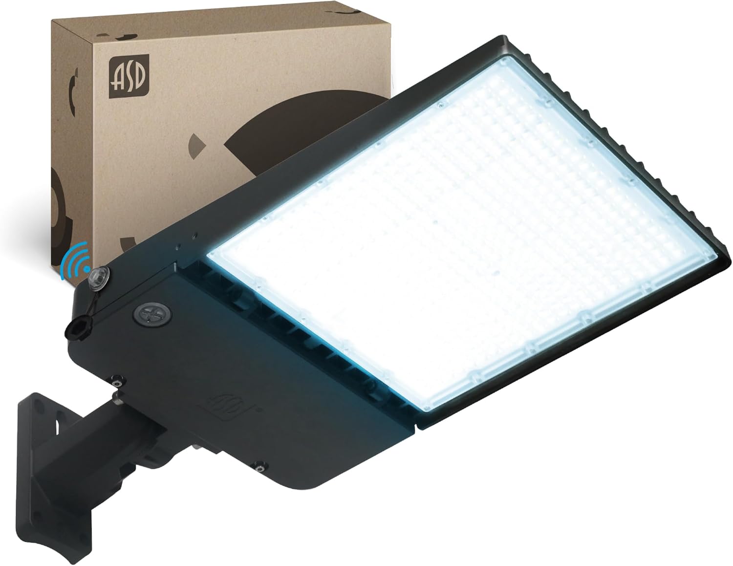 ASD LED Parking Lot Light with Arm Bracket, Dusk to Dawn Outdoor Lamp | Dimmable, Photocell, IP66 Waterproof, DLC, UL Listed | 300W 44000LM 5000K 100-277V | Shoebox Area Lighting | Bronze, 2 Pack