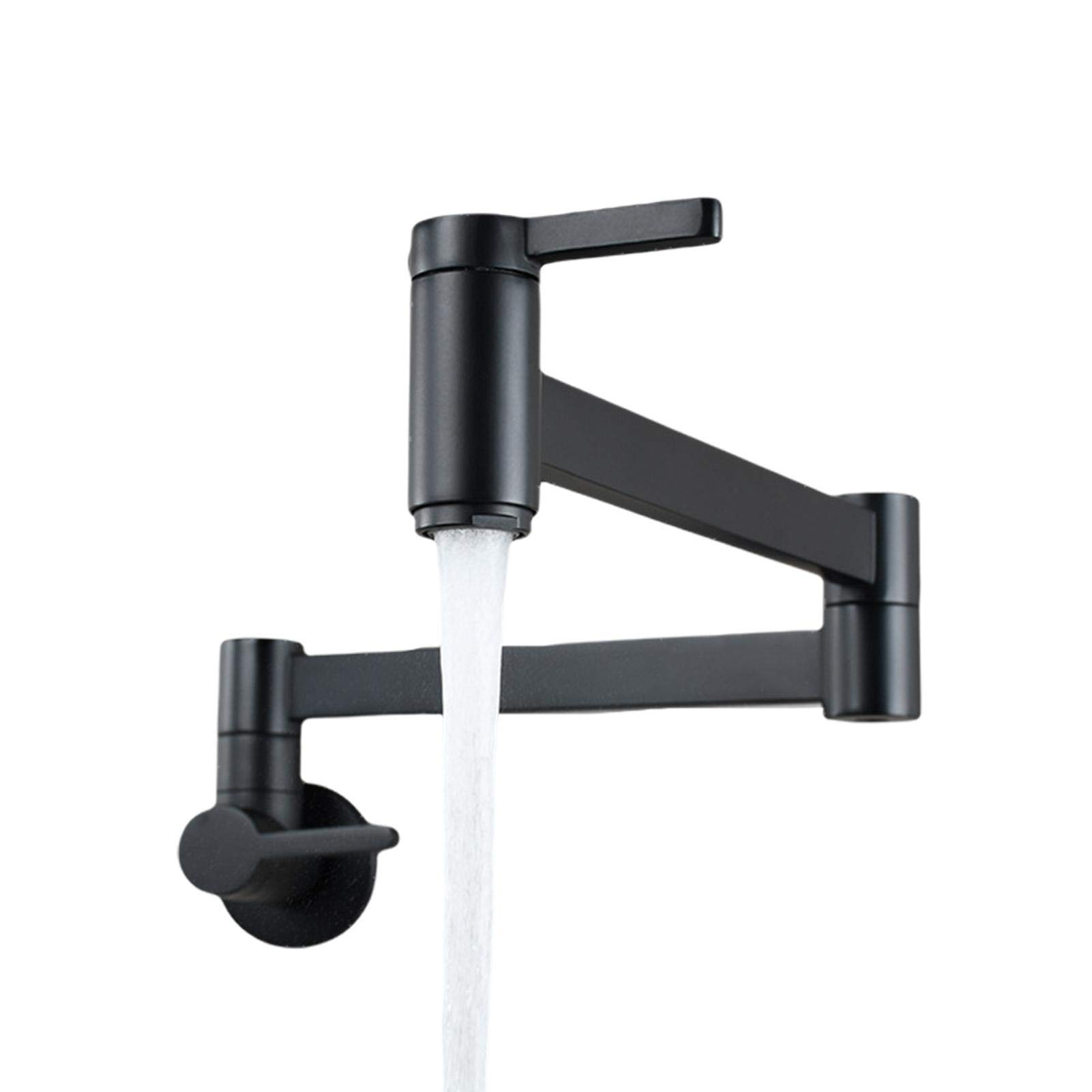 AUTUUCKEE Grifo de llenado de ollas, de latón, para montaje en pared, plegable, elástico, con un solo agujero, dos asas, agua fría (negro)